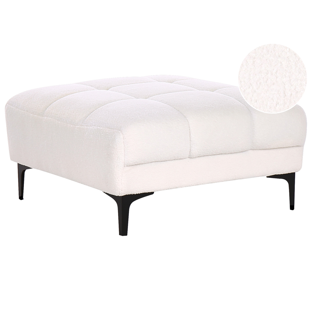 Pouf rettangolare in tessuto bouclè bianco stile elegante