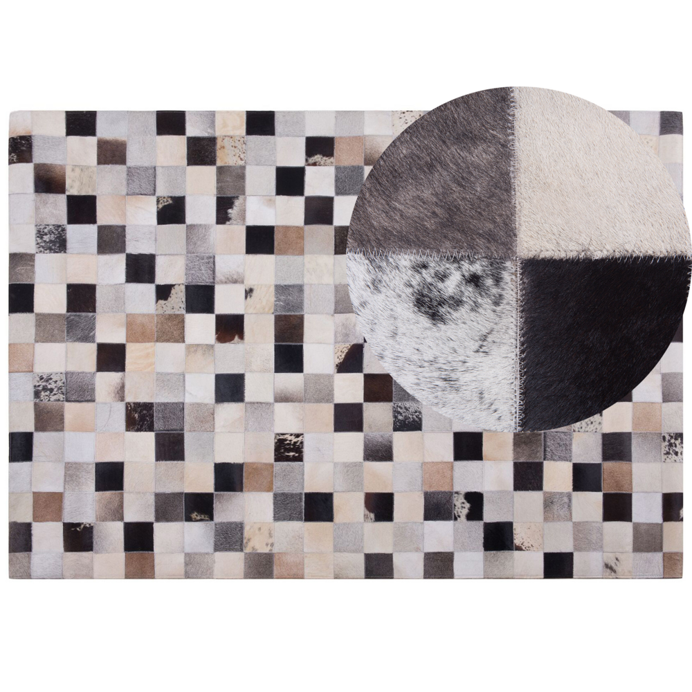 Image of Tappeto tappetino Multicolore Pelle Bovina 160 x 230 cm Rettangolare Patchwork Fatto a Mano