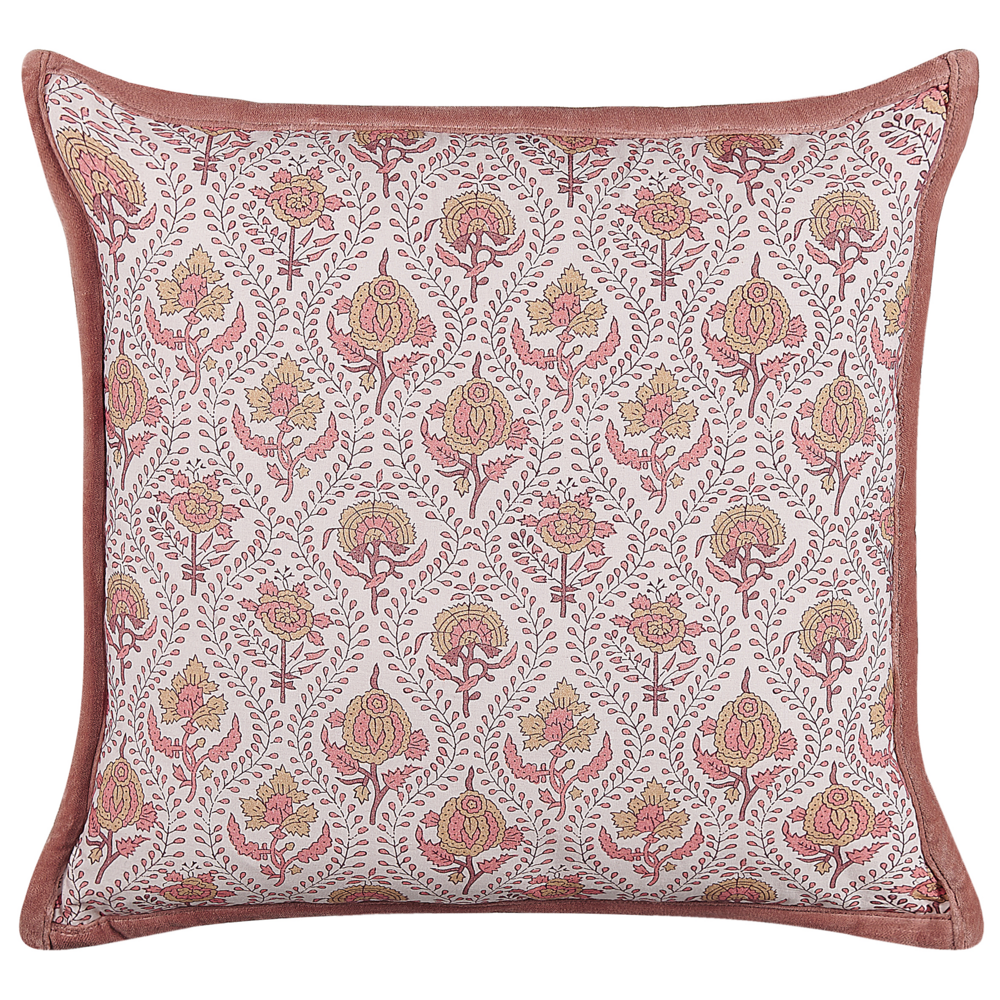 Image of Cuscino decorativo cotone motivo floreale 45 x 45 cm bordino decorativo rivestimento sfoderabile accessori decorativi