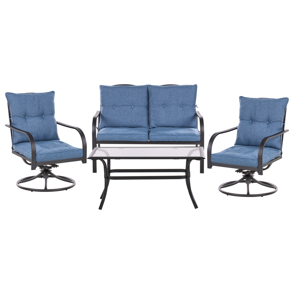 Set da giardino 4 posti con tavolo in metallo e cuscini blu esterno giardino elegante