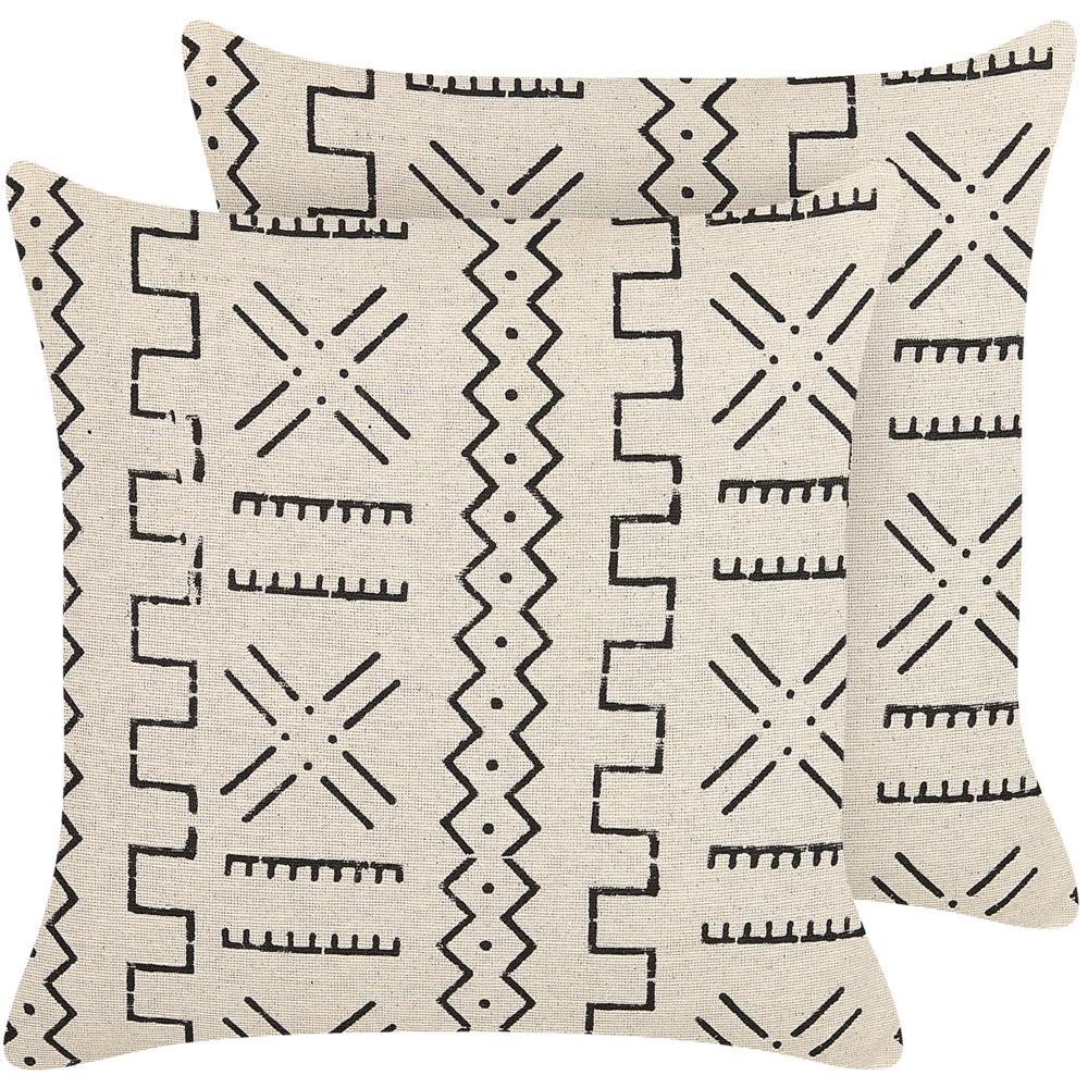 Image of Set di 2 cuscini decorativi cotone bianco e nero 45 x 45 cm motivo geometrico stampa laminata stile boho accessori