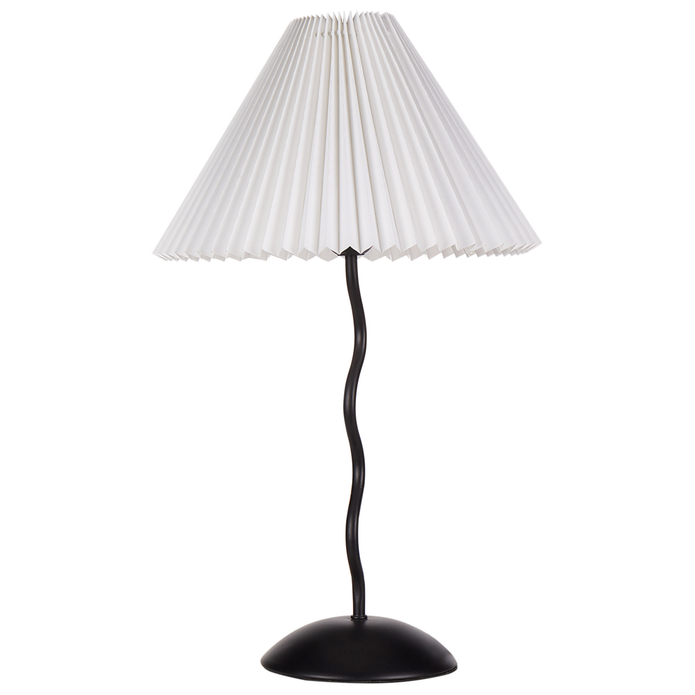 Image of Lampada da tavolo Base metallica nera Materiale sintetico Paralume bianco Luce notturna da comodino