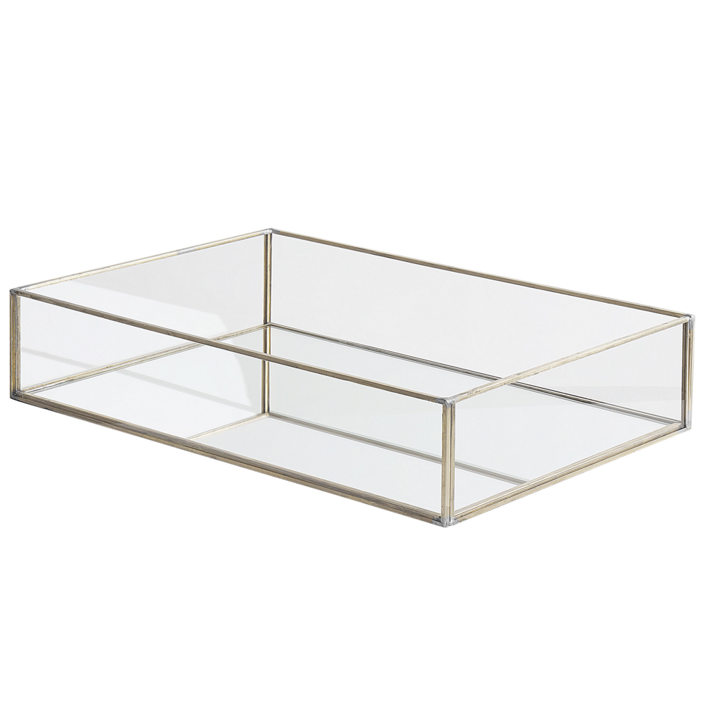 Image of Vassoio Decorativo Argento Metallo e Vetro Rettangolare 30 x 20 cm Pezzo per Gioielli Candele