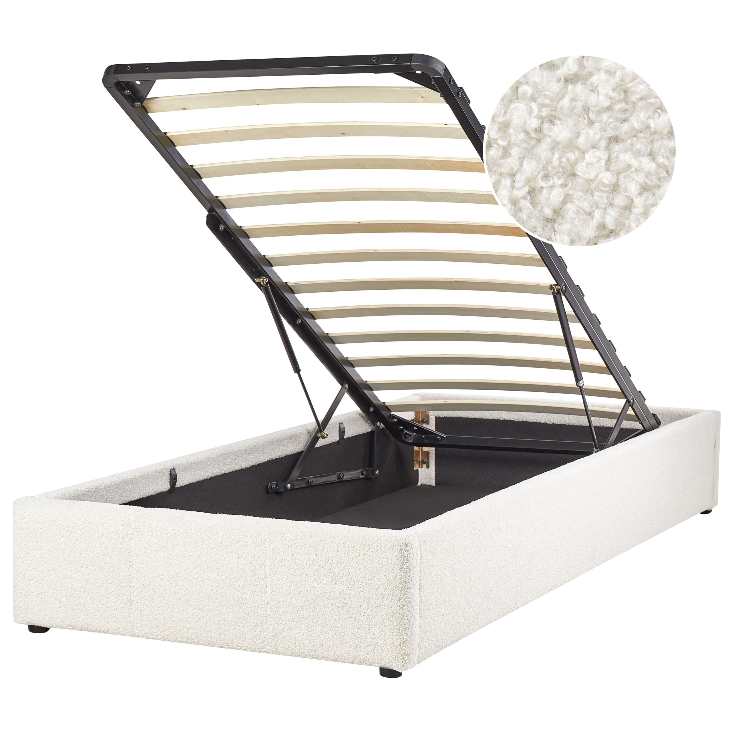 Bed met opbergruimte bouclé wit 90 x 200 cm DINAN