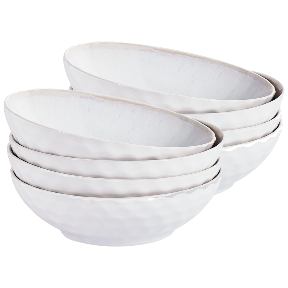 Image of Set di 8 piatti fondi ingres caolino fatto a mano finitura smalto reattivo Grigio chiaro Cucina Sala da pranzo