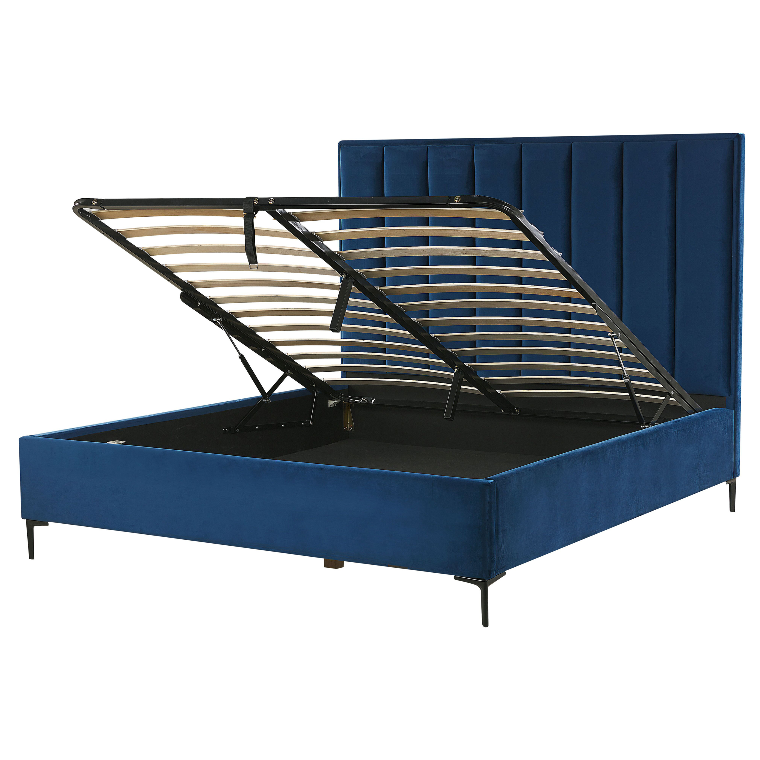 Bed met opbergruimte fluweel blauw 160 x 200 cm SEZANNE