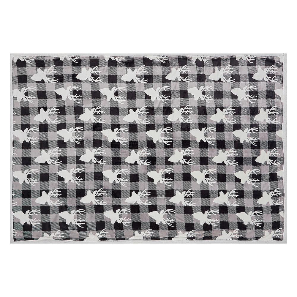Image of Plaid Coperta Flanella Grigio e Bianco 150 x 200 cm Inverno Soffice Renna Motivo a Scacchi