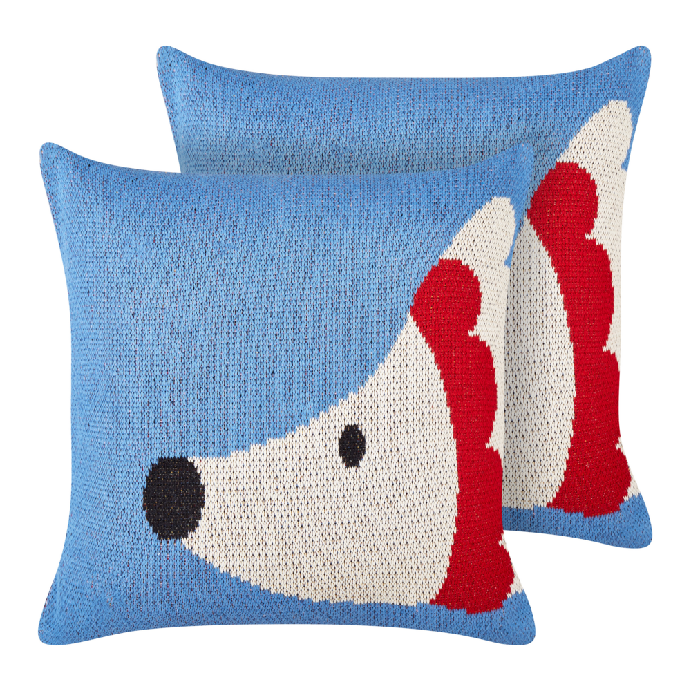 Image of Set di 2 cuscini decorativi per bambini in cotone blu 45 x 45 cm con motivo a riccio Accessorio per la camera da letto dei bambini
