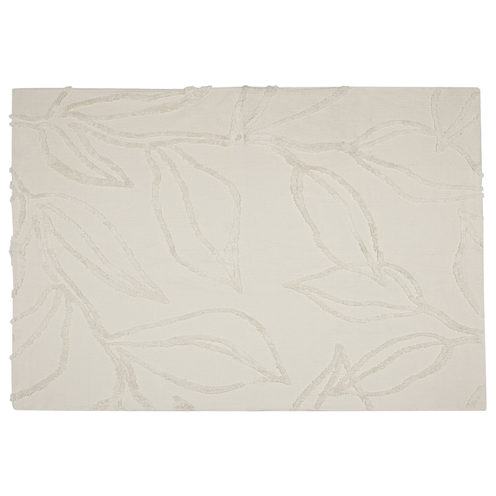 Image of Coperta in cotone beige 130 x 160 cm motivo floreale in rilievo lavorato a maglia copriletto stile boho soggiorno camera da letto pezzo