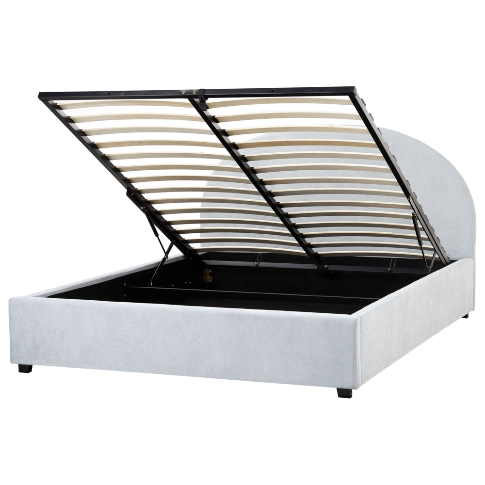 Letto contenitore matrimoniale imbottito tessuto azzurro retrò minimalista 160 x 200