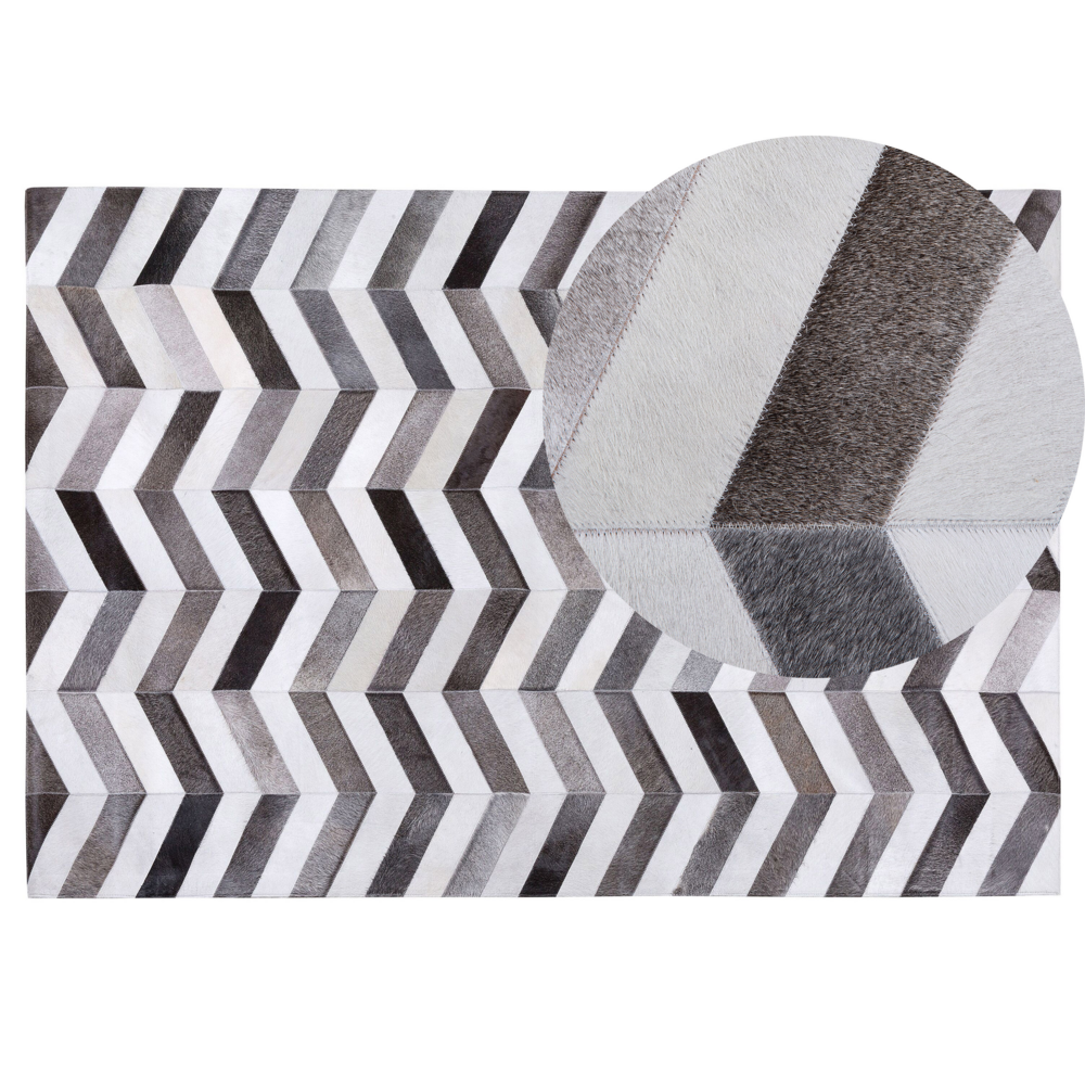 Image of Tappeto tappetino Grigio Pelle 140 x 200 cm Patchwork Pelle Bovina Zigzag Rettangolare Moderno