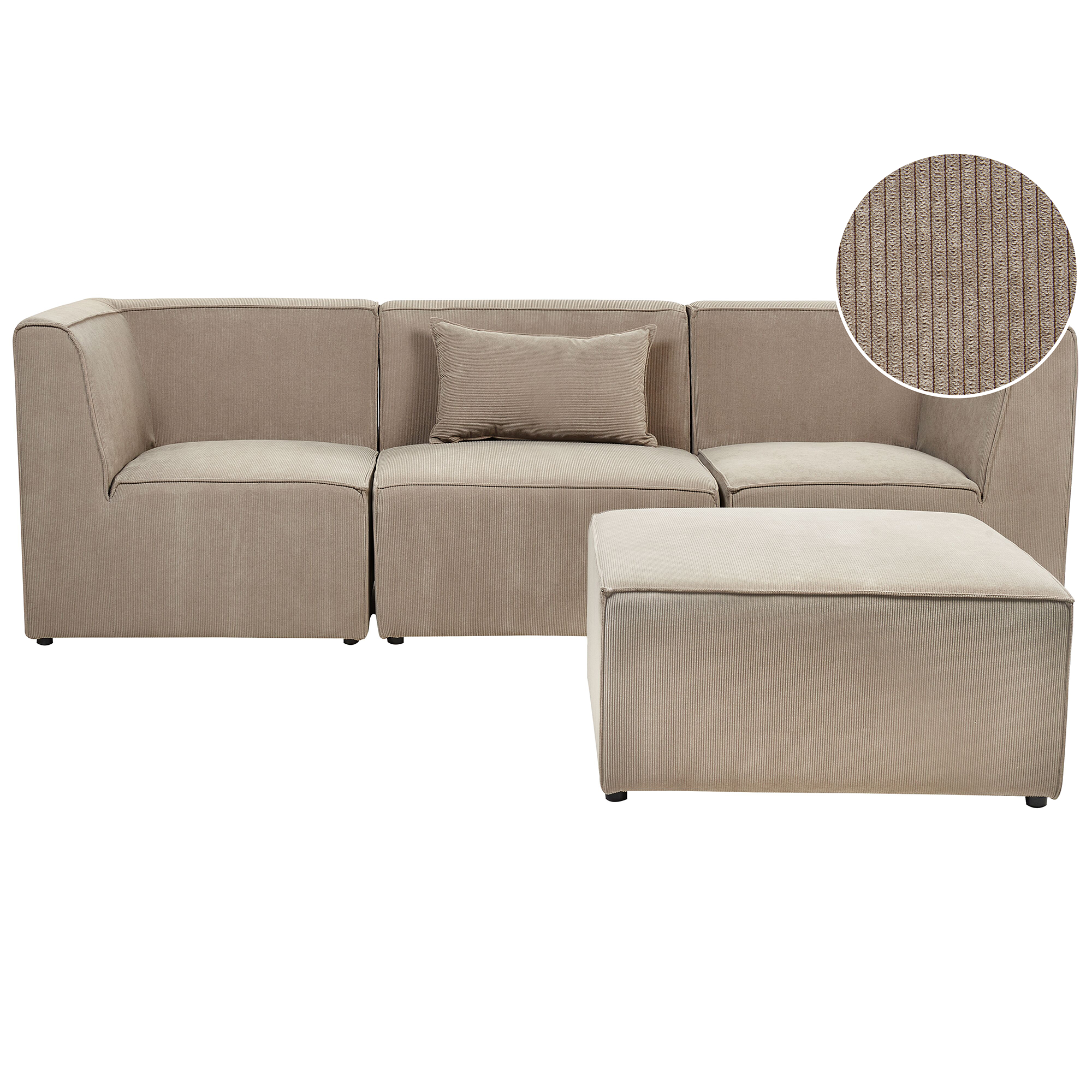 Driezitsbank met ottomaan corduroy taupe LEMVIG