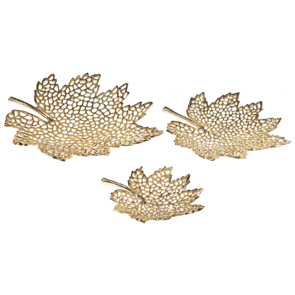 Image of Set di 3 vassoi decorativi in alluminio dorato Foglia d&#39;acero Glam Modern Decor Home Accessories