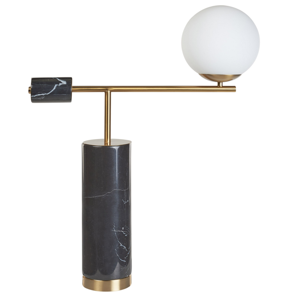 Image of Lampada da tavolo con base in marmo nero e oro e paralume in vetro Soggiorno Camera da letto Moderna Contemporanea