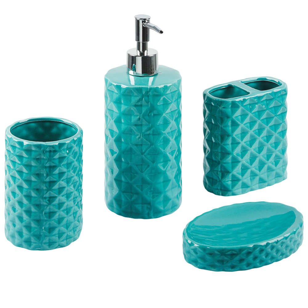 Image of Set di 4 Accessori Bagno in Ceramica blu dispenser sapone porta sapone Portaspazzolino recipiente