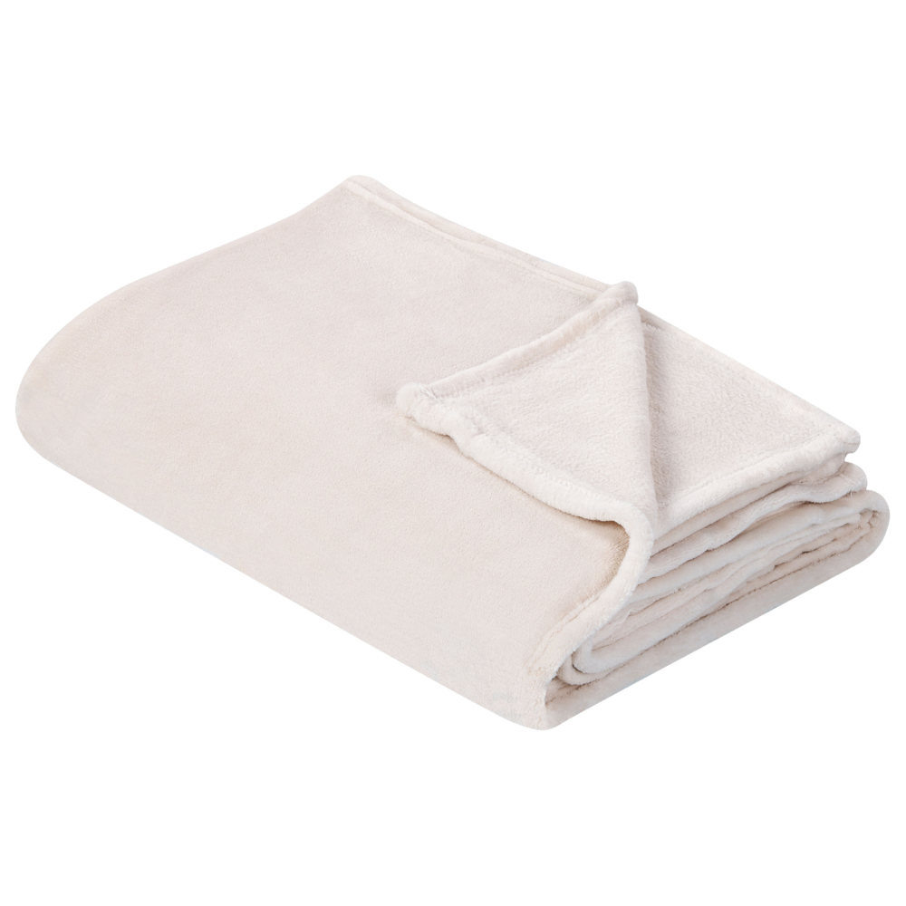 Image of Coperta plaid in poliestere bianco sporco 150 x 200 cm morbido durevole letto divano soggiorno stile classico