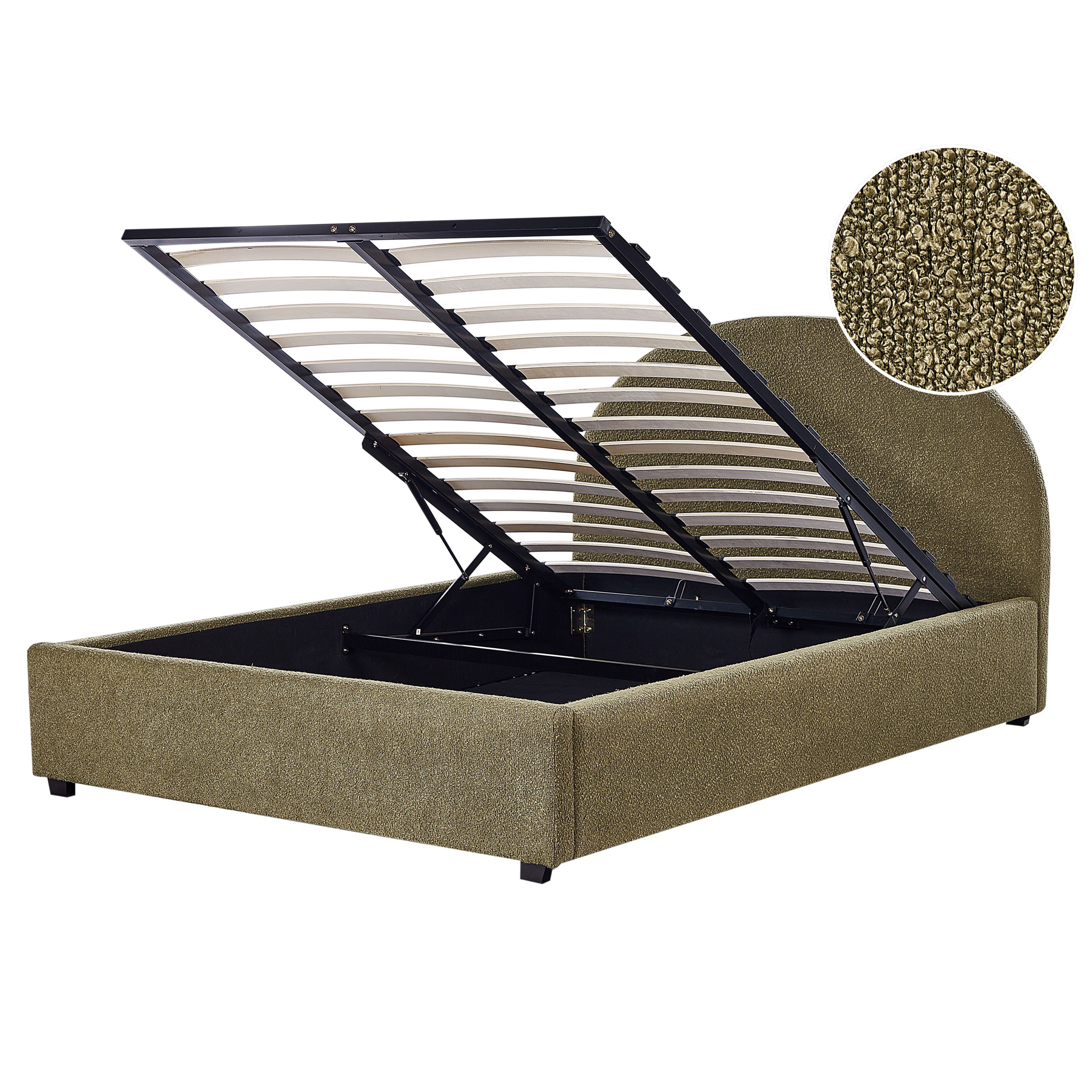 Bed met opbergruimte bouclé olijfgroen 140 x 200 cm VAUCLUSE