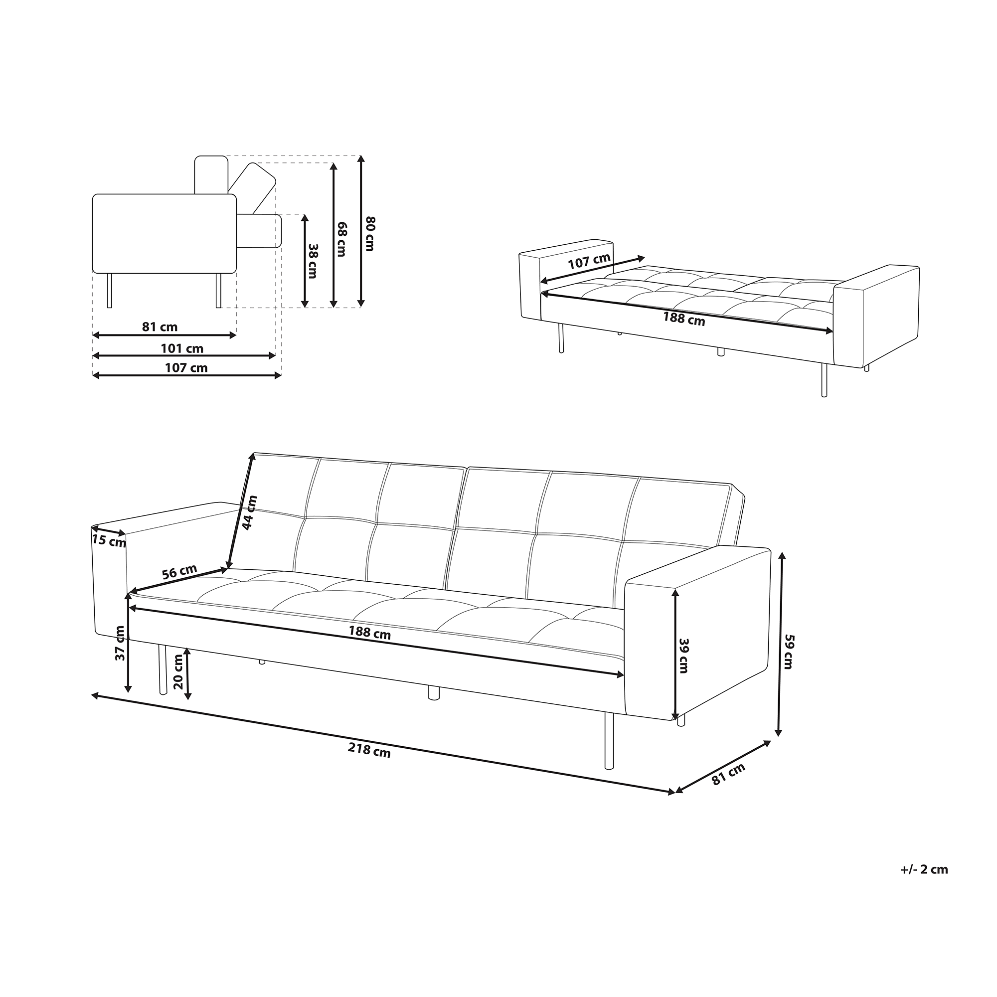 imagem de Sofá-cama em veludo branco-creme VISNES3