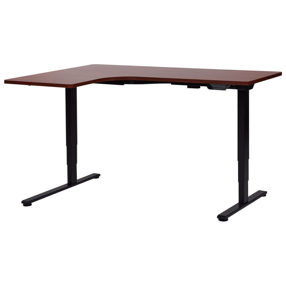 Scrivania elettrica regolabile ad angolo retto a forma di L legno scuro e nero lato sinistro 160 x 59 cm stile moderno