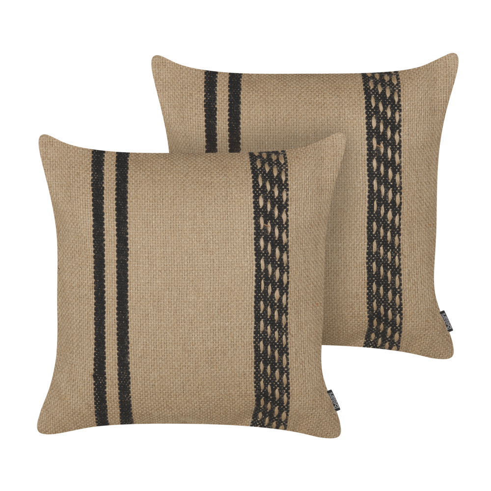 Image of Set di 2 cuscini in iuta con imbottitura sfoderabile Beige e nero 45 x 45 cm Accessori decorativi boho