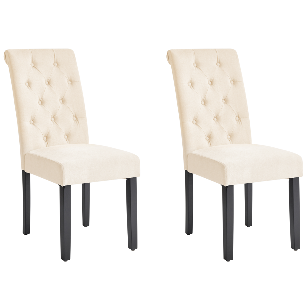 Set di 2 Sedie da Pranzo in Tessuto Crema Glam Design Moderno Gambe in Legno Nero