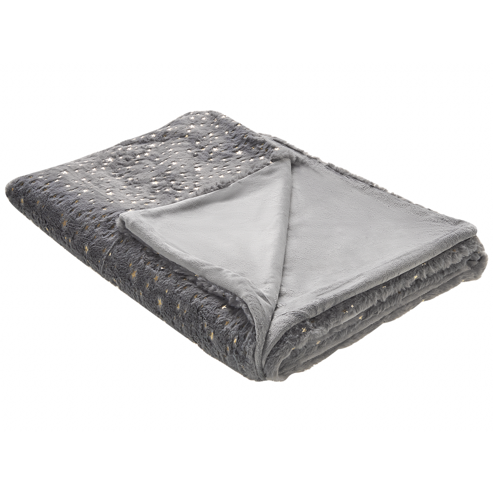 Image of Coperta in poliestere grigio 150 x 200 cm copriletto plaid stelle dorato modello soggiorno camera da letto