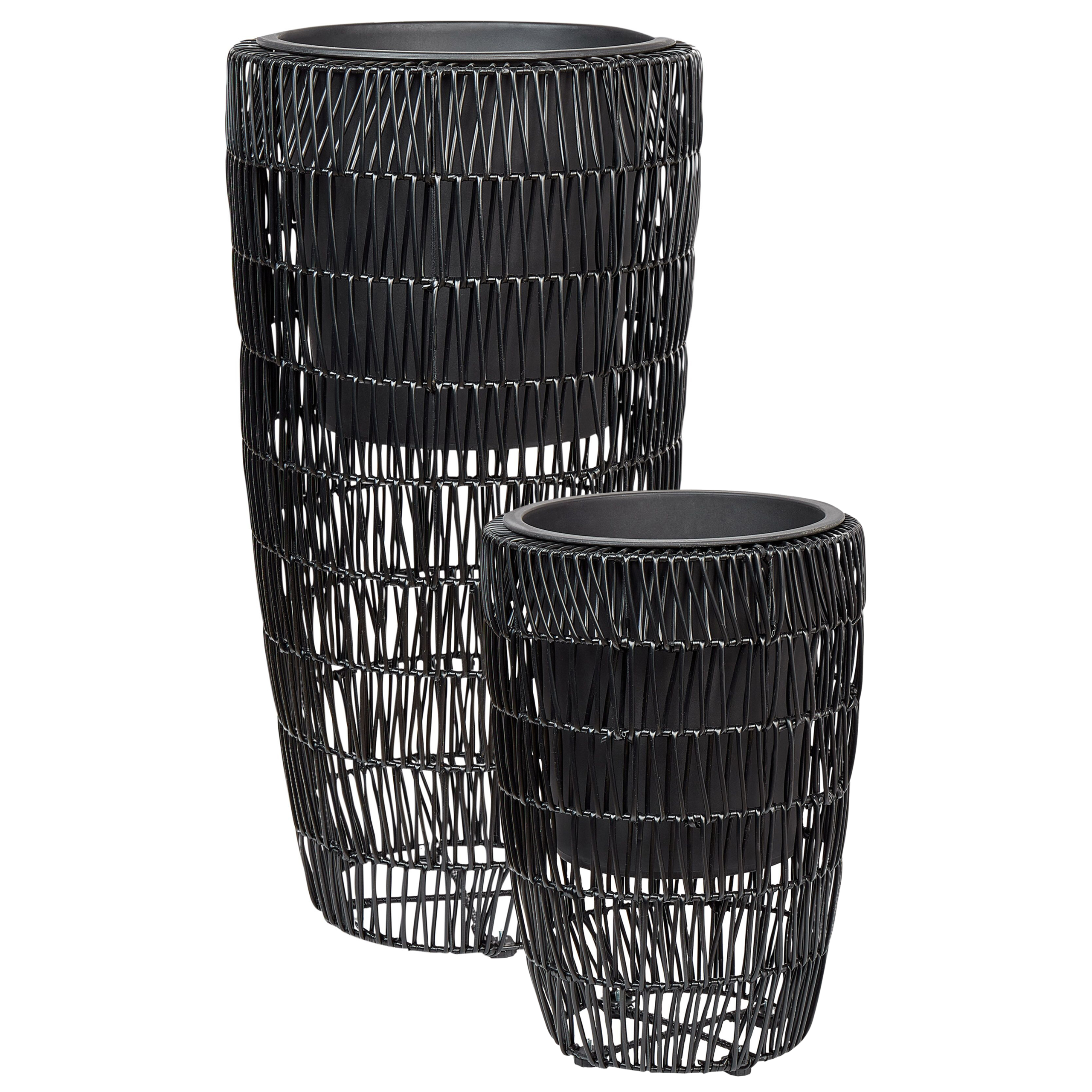 Bloempot set van 2 PE rotan zwart CHELONE