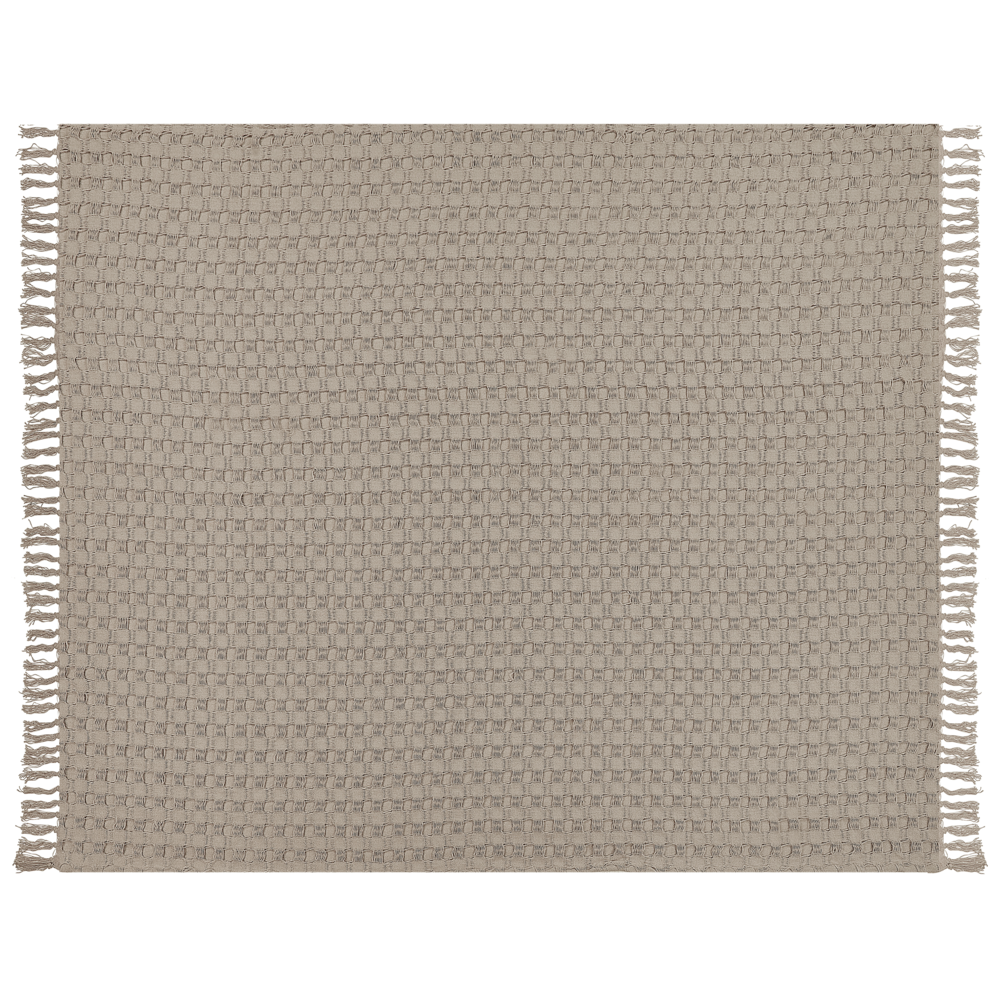Image of Copriletto in tessuto di cotone tortora 220 x 240 cm con frange Coperta decorativa Biancheria da letto design classico Camera da letto