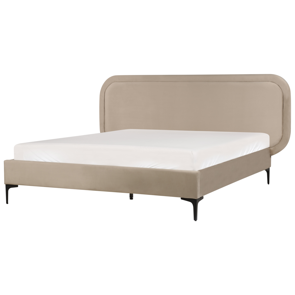 Letto matrimoniale EU Beige Velvet 160 x 200 cm Imbottito Telaio Poggiatesta