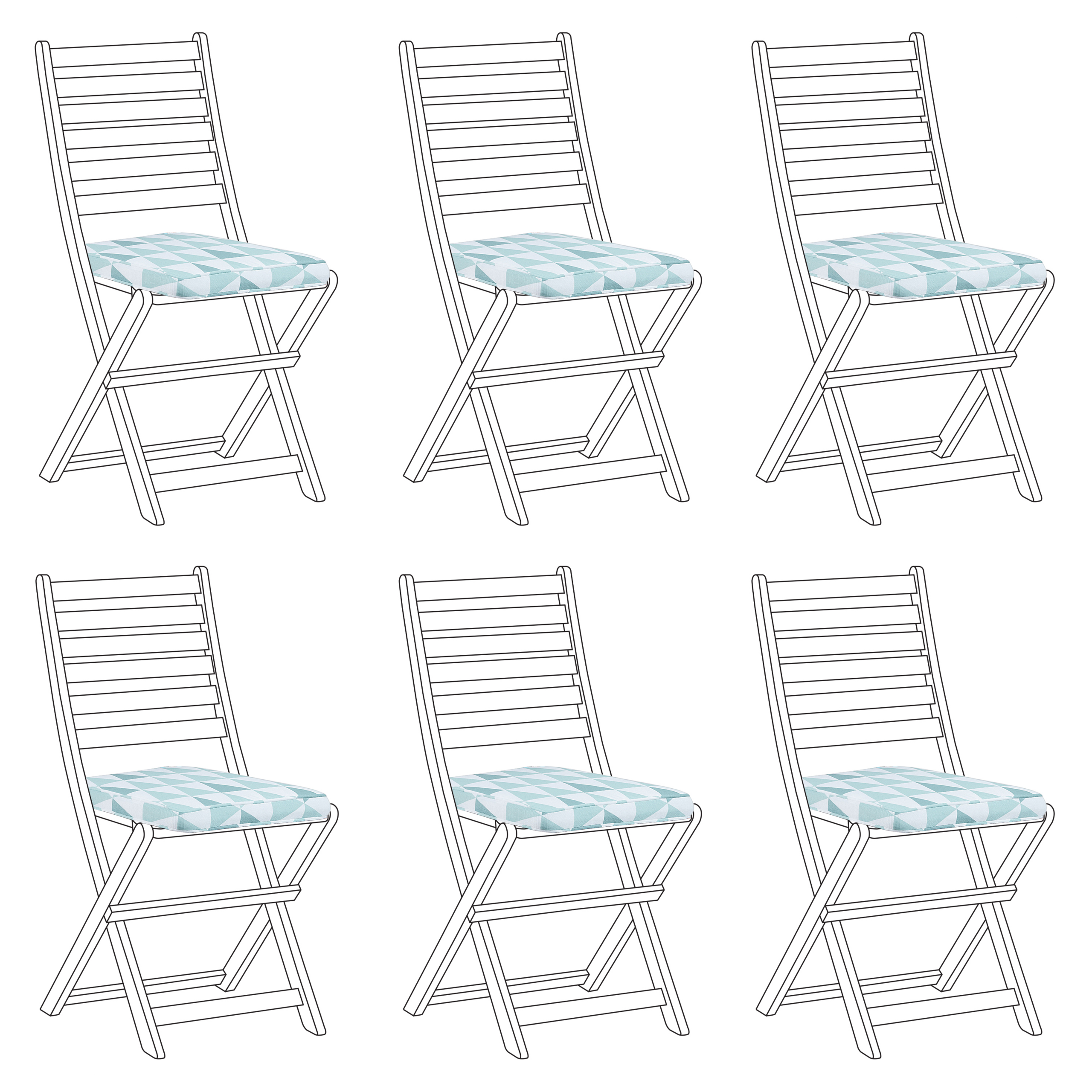 Zitkussen voor stoel set van 6 driehoekig blauw/wit TOLVE