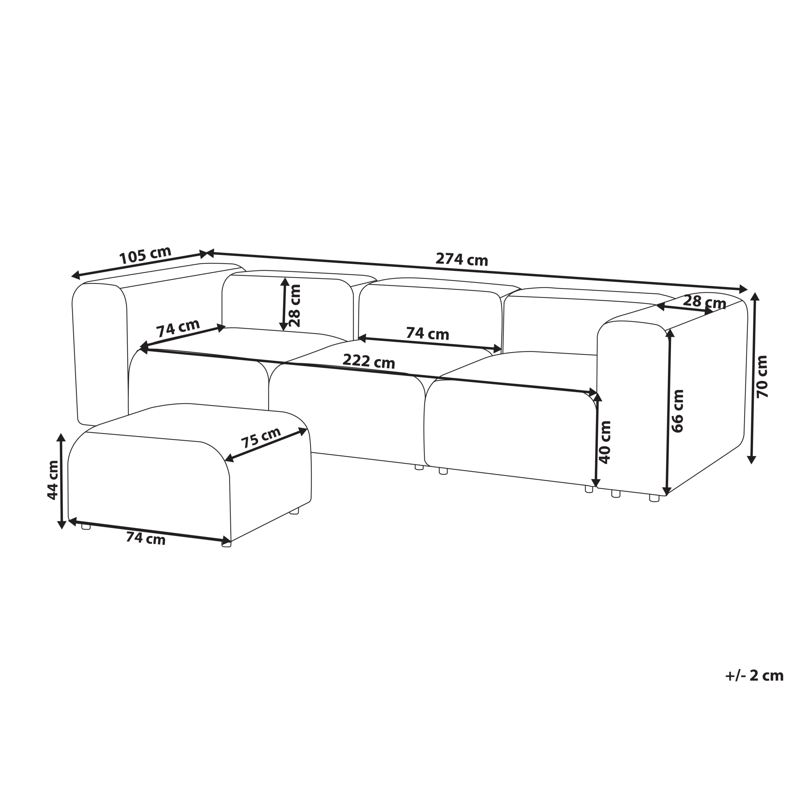 imagem de Sofá modular 3 lugares com repousa-pés em veludo cinzento FALSTERBO3