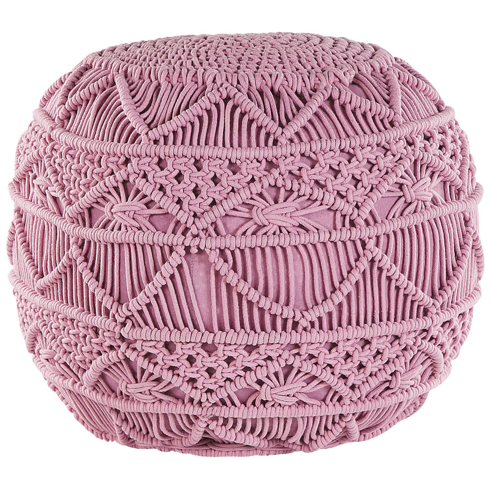 Image of Pouf lavorato a maglia Poggiapiedi rotondo intrecciato all&#39;uncinetto in cotone rosa