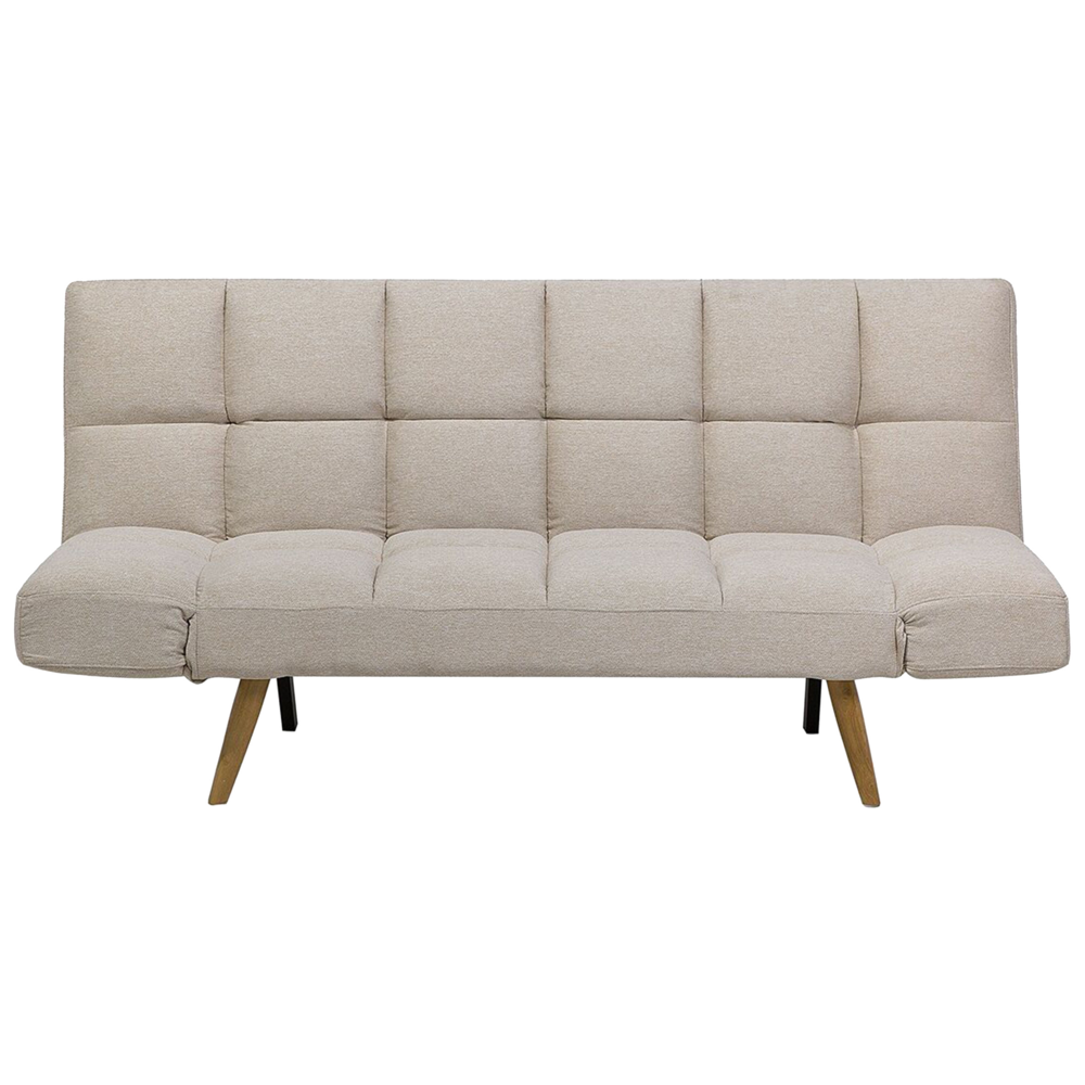 Image of Divano letto Beige Tessuto Imbottito 3 Posti Schienale Reclinabile Quadrato Trapuntato