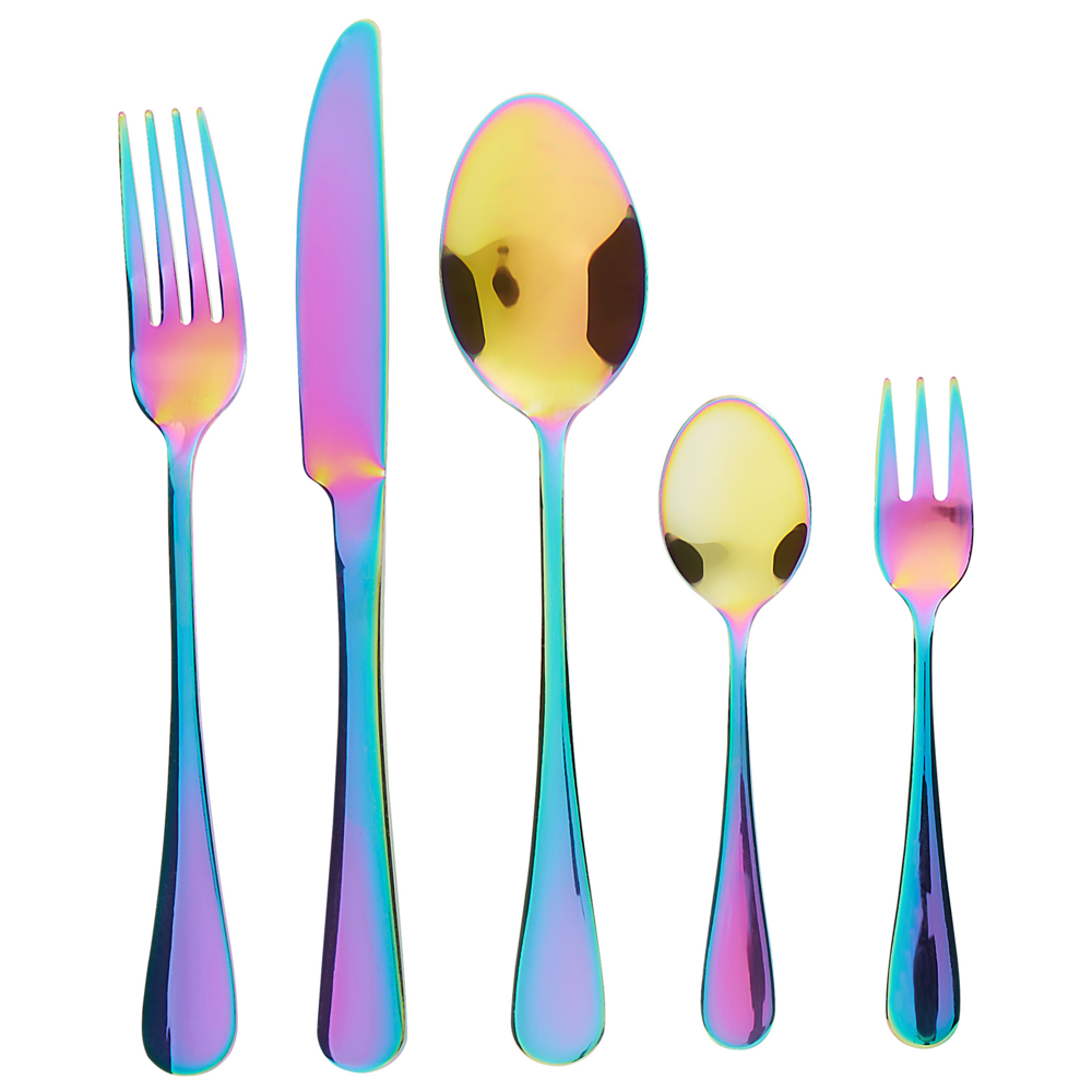 Image of Set di posate in acciaio inox multicolore 30 pezzi per 6 persone Coltello Cucchiaio Forchetta Cucchiaio Forchetta per torte Design moderno