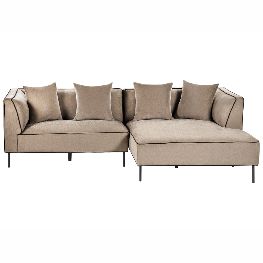 Divano angolare a 3 posti Marrone chiaro Rivestimento in ciniglia a sinistra con braccioli Soggiorno in stile moderno