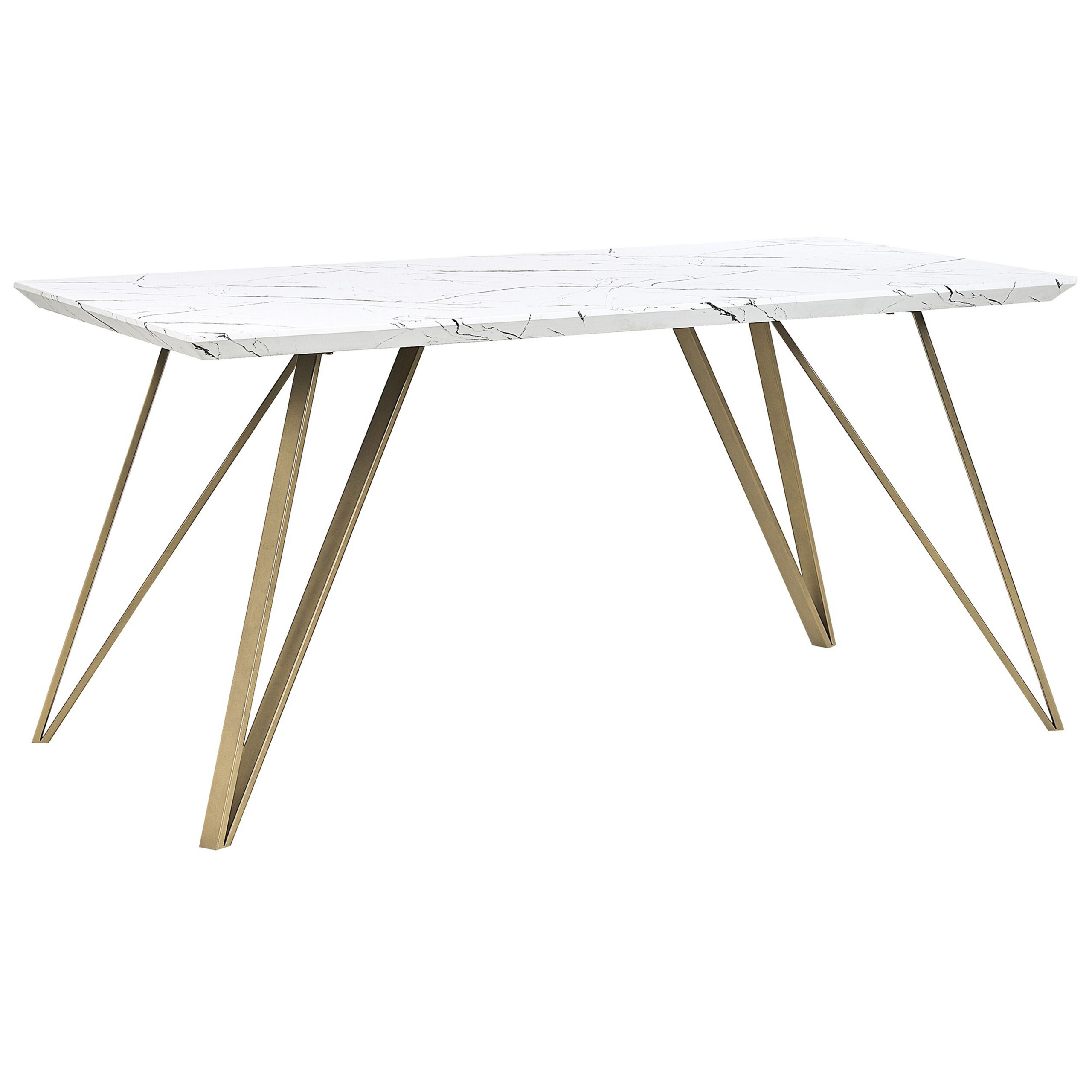 Eettafel MDF marmerlook wit/goud 150 x 80 cm MOLDEN