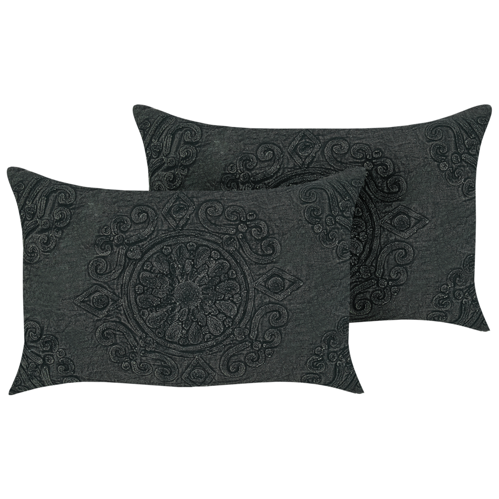 Image of Set di 2 cuscini decorativi stile boho 30 x 50 cm in tessuto grigio scuro per interni