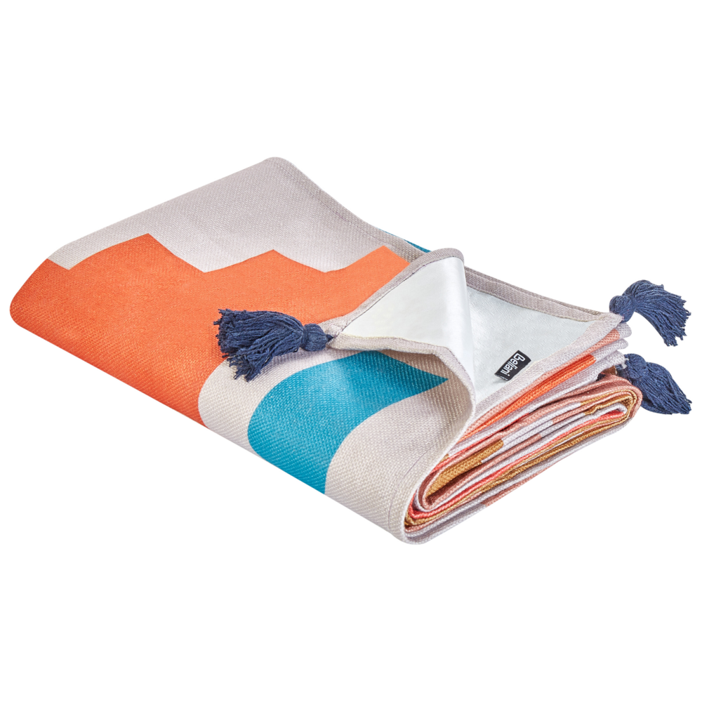 Image of Coperta da picnic in poliestere multicolore 200 x 200 cm Intrecciata a mano a motivi geometrici con cinghia Coperta da picnic