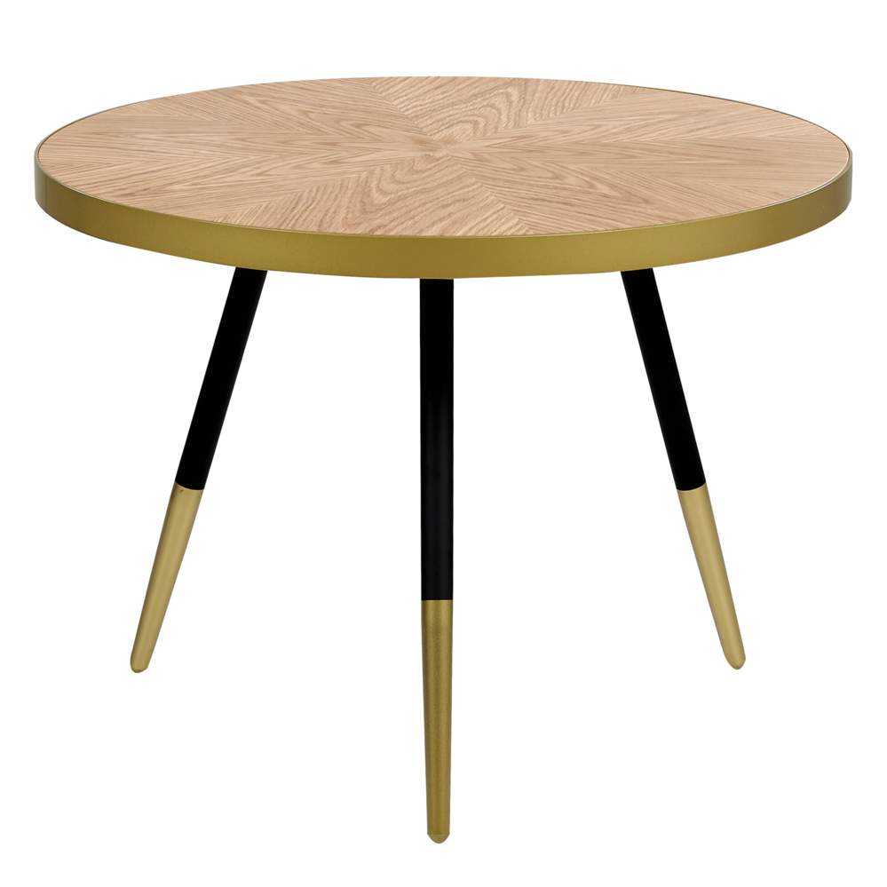Tavolino da caffè con effetto legno chiaro e base dorata per il soggiorno stile moderno elegante