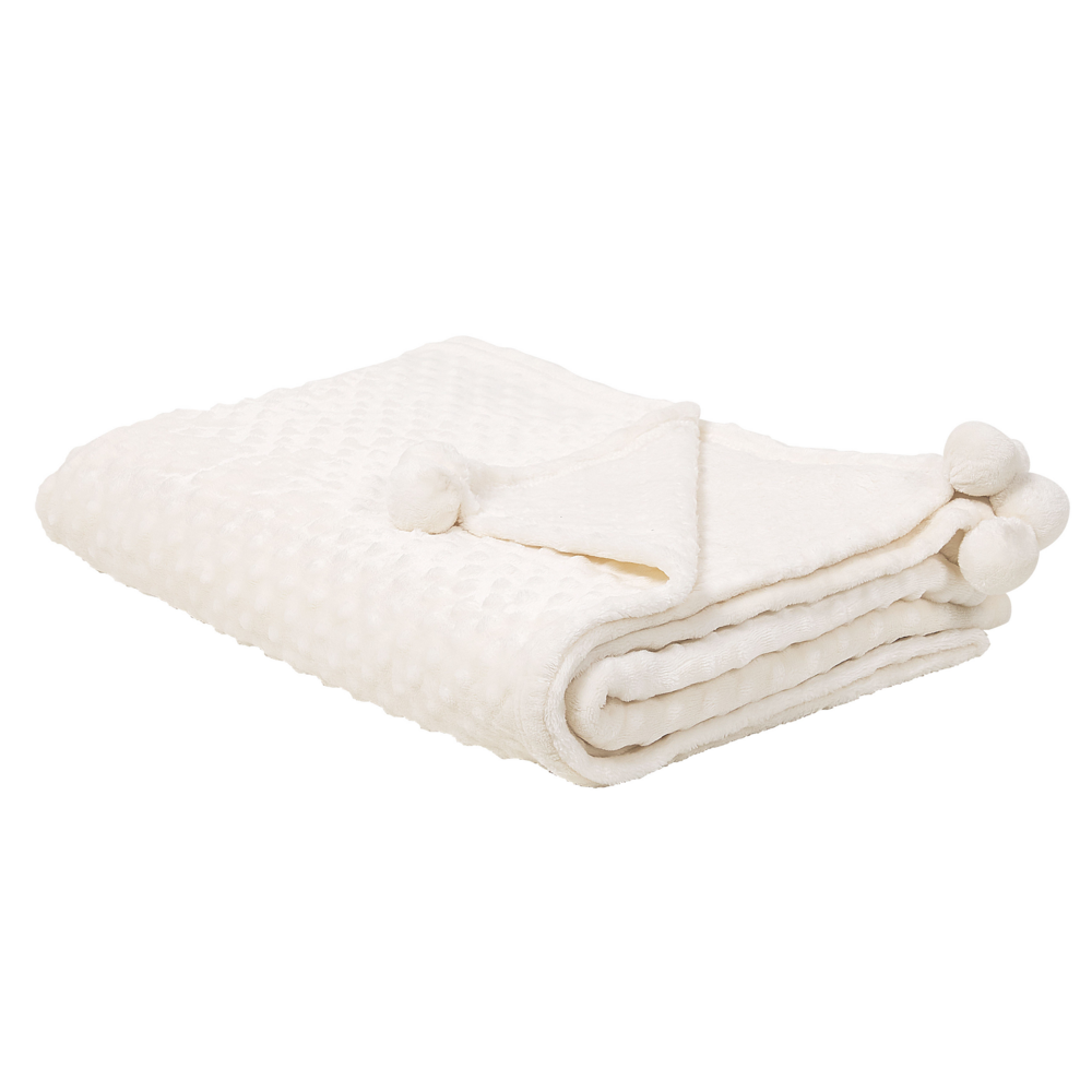 Image of Coperta Crema Copriletto 200 x 220 con nappe Texture Popcorn Morbido Copriletto