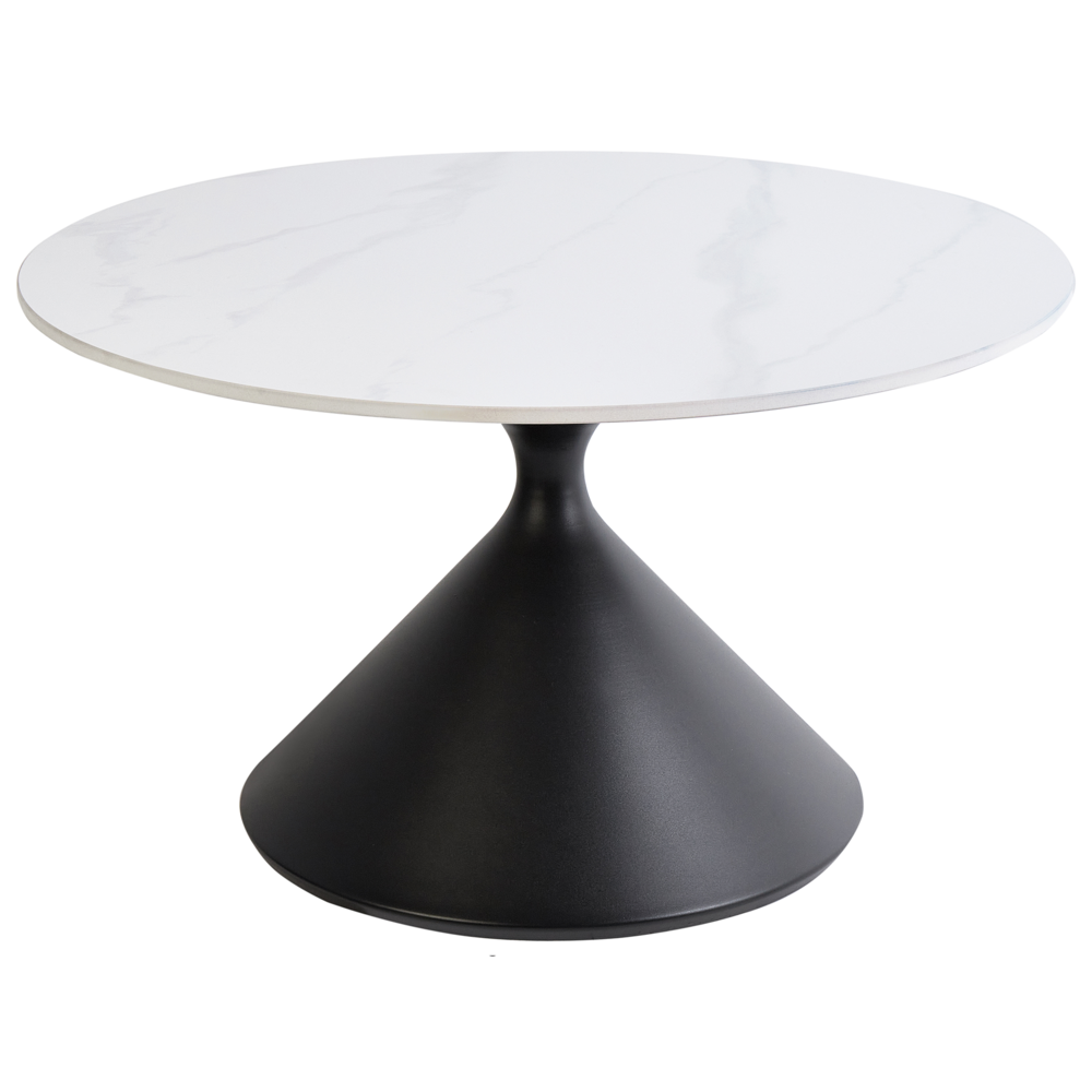 Tavolino da caffè Piano in pietra sinterizzata bianca Base in metallo nero ø 72 cm Aspetto naturale Design moderno Soggiorno