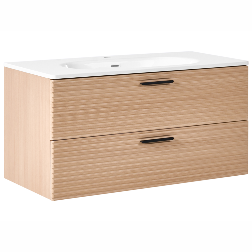 Mobile bagno sospeso con lavabo Frontale in MDF 2 cassetti 100 x 50 cm Marrone chiaro