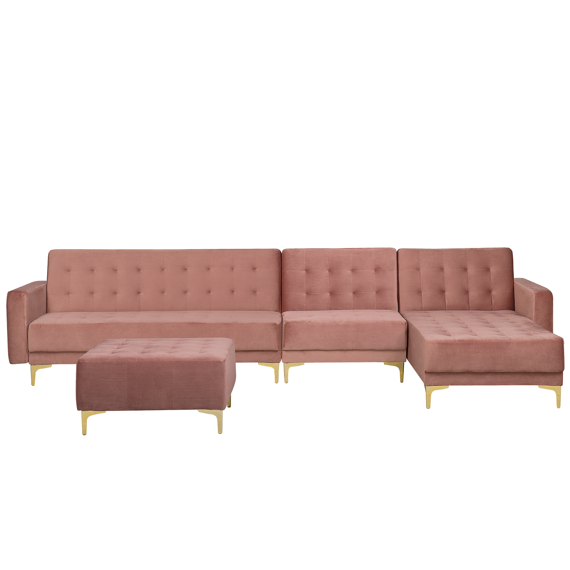 Modulaire hoekbank met ottomaan fluweel roze linkszijdig ABERDEEN