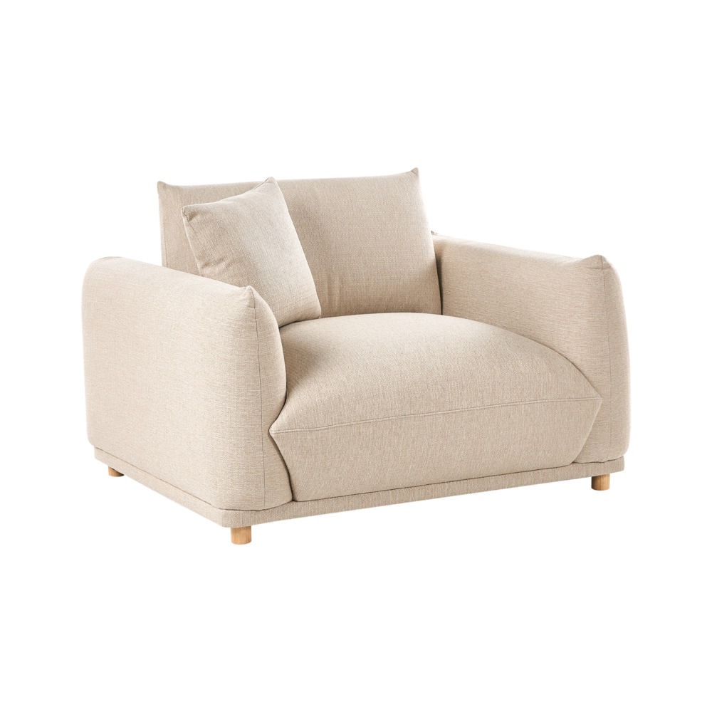 Poltrona Tessuto beige chiaro Gambe di legno morbide Stile moderno arredamento scandinavo