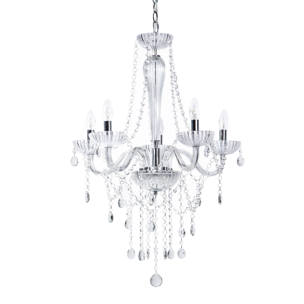 Image of Lampadario in cristallo color argento 185 cm trasparente a 5 fuochi
