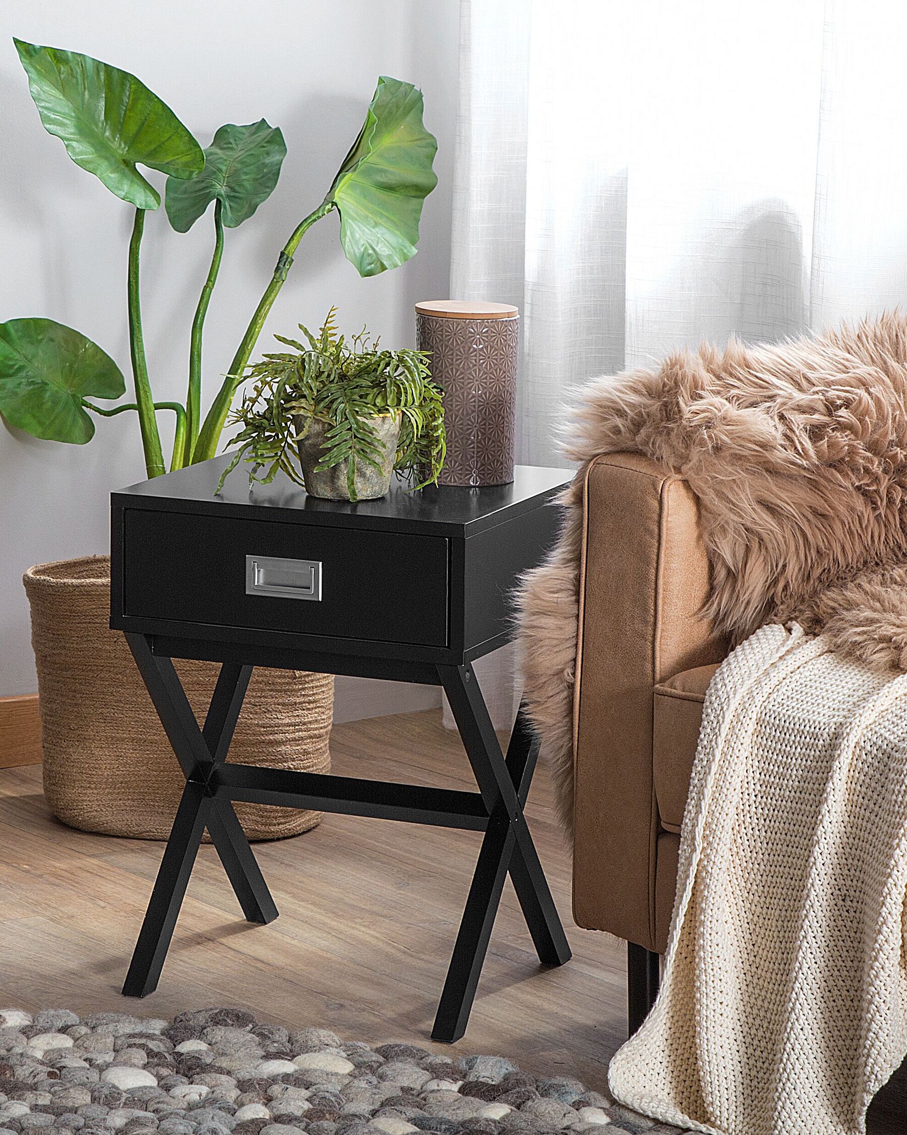 Tavolino Con Cassetto, Design Moderno E Contemporaneo, 100 X 57 X 35 Cm, Legno Ingegnerizzato E Metallo Nero Dec039579 88559085