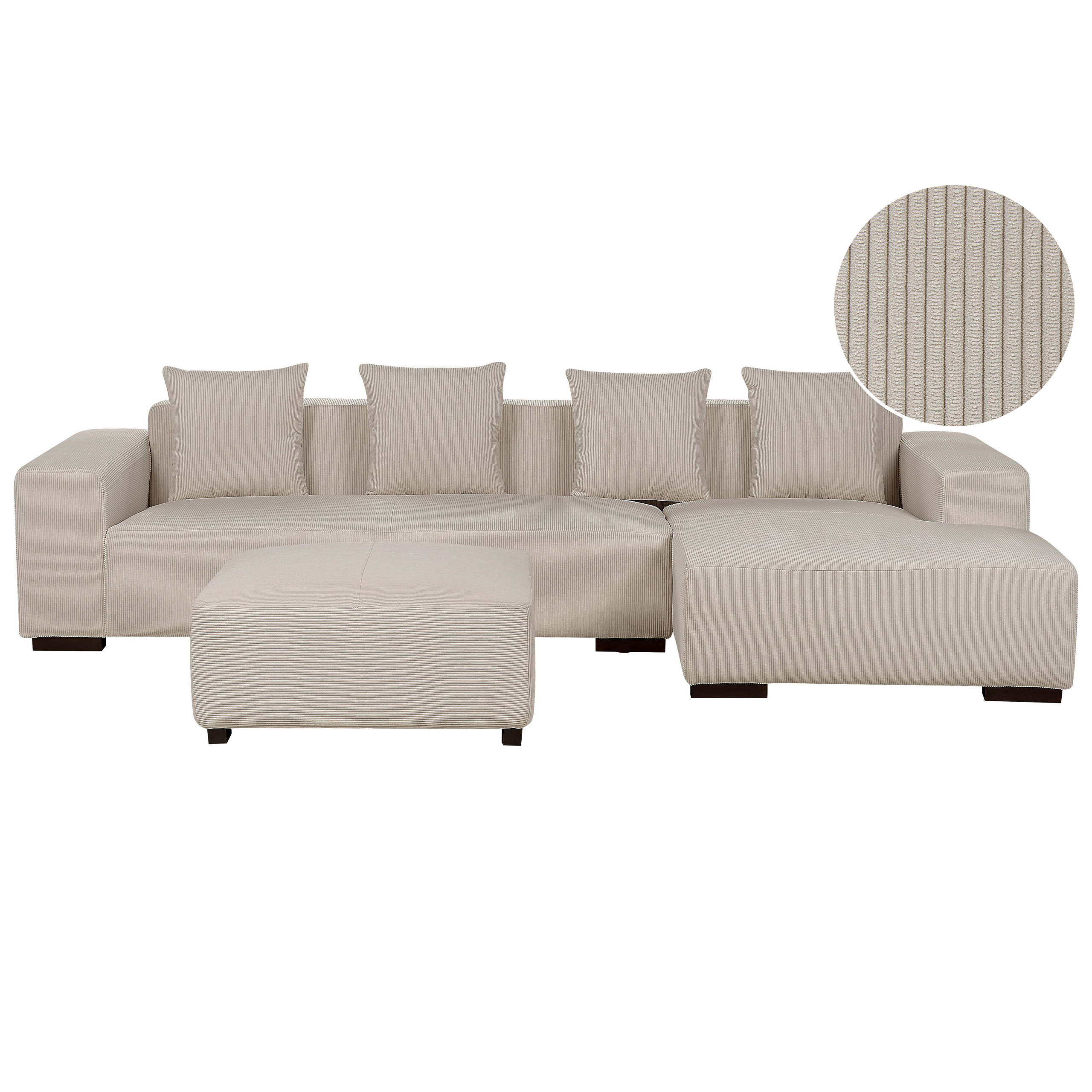 Hoekbank met ottomaan corduroy beige linkszijdig LUNGO