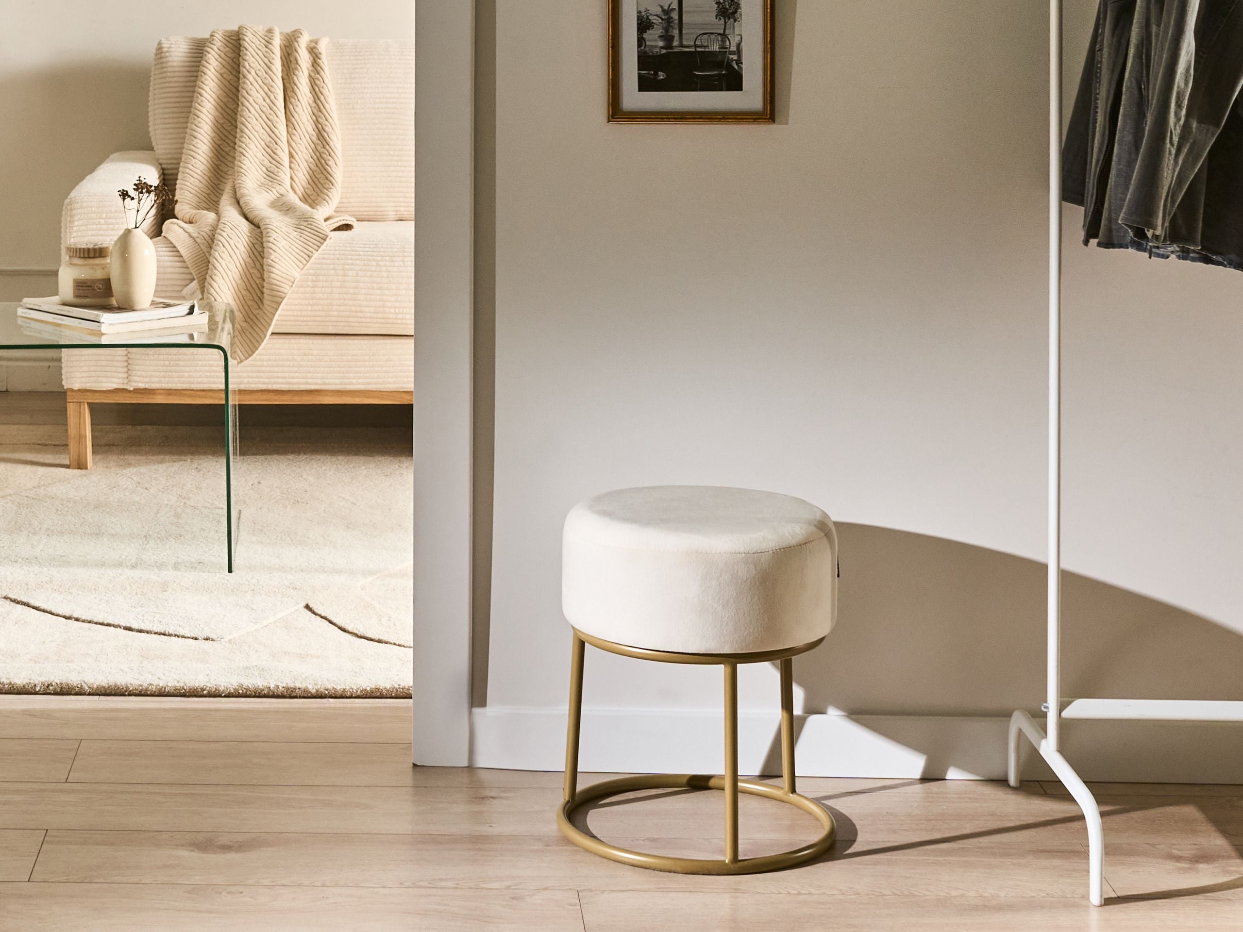 Scaun taburet - Scaun taburet DELCO Catifea Alb-murdar