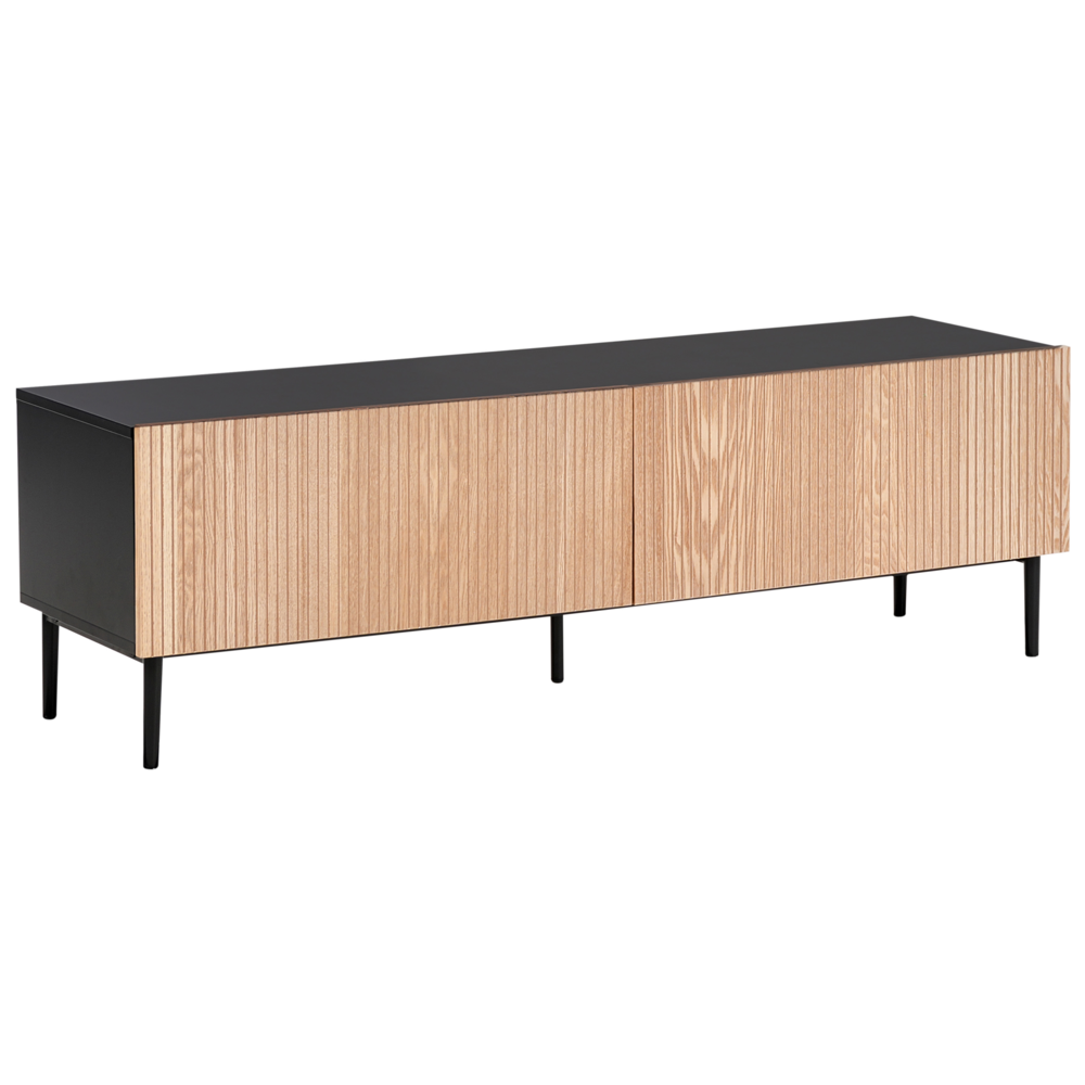 Mobile TV con 2 cassetti in MDF legno chiaro e nero stile moderno