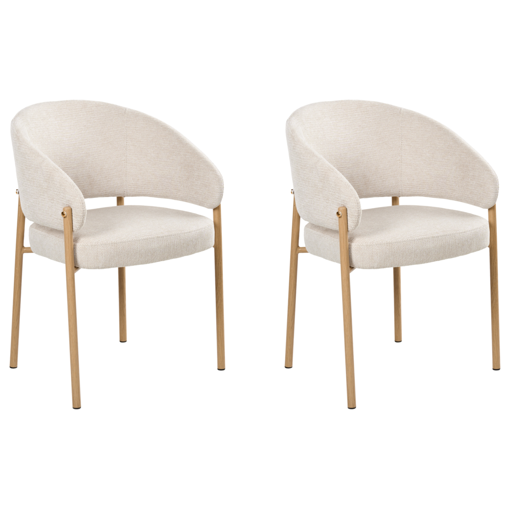 Set di 2 sedie da pranzo Rivestimento in tessuto beige chiaro Gambe in metallo curve Base Sala da pranzo